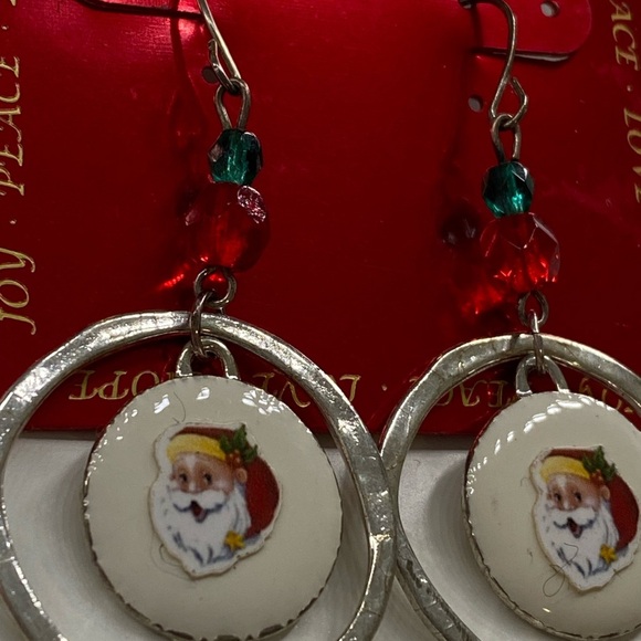 Christmas Santa Claus Silver Hoop Earrings - Picture 2 of 6